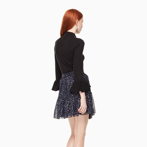 Kate Spade Night Sky Ruffle Shiny Mini Skirt Navy - Picture 8 of 8